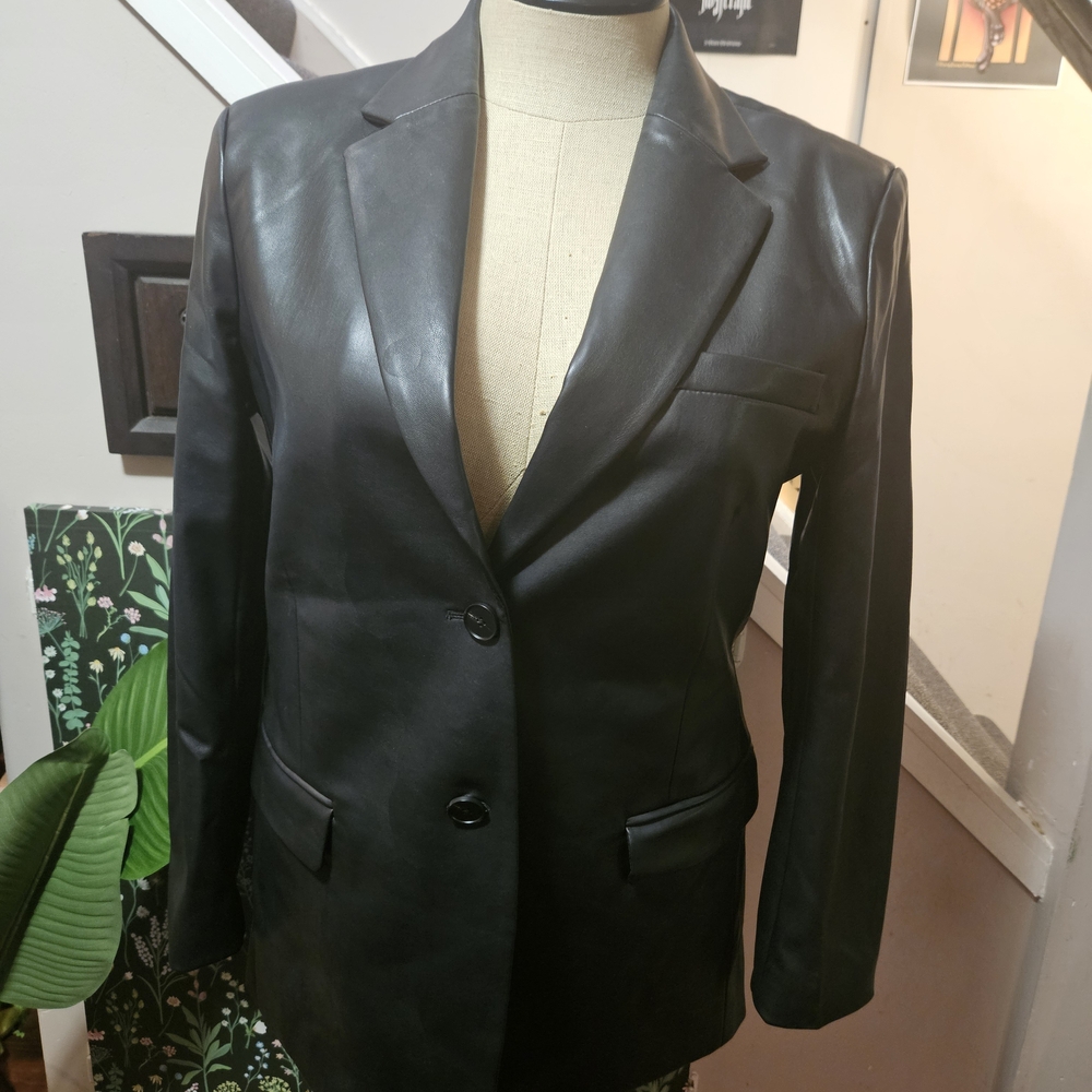 Joe Fresh Black Blazer Classic Faux Leather.